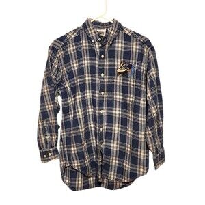 Looney Tunes Flannel Shirt Embroidered Coyote Road Runner Blue Plaid Size Small